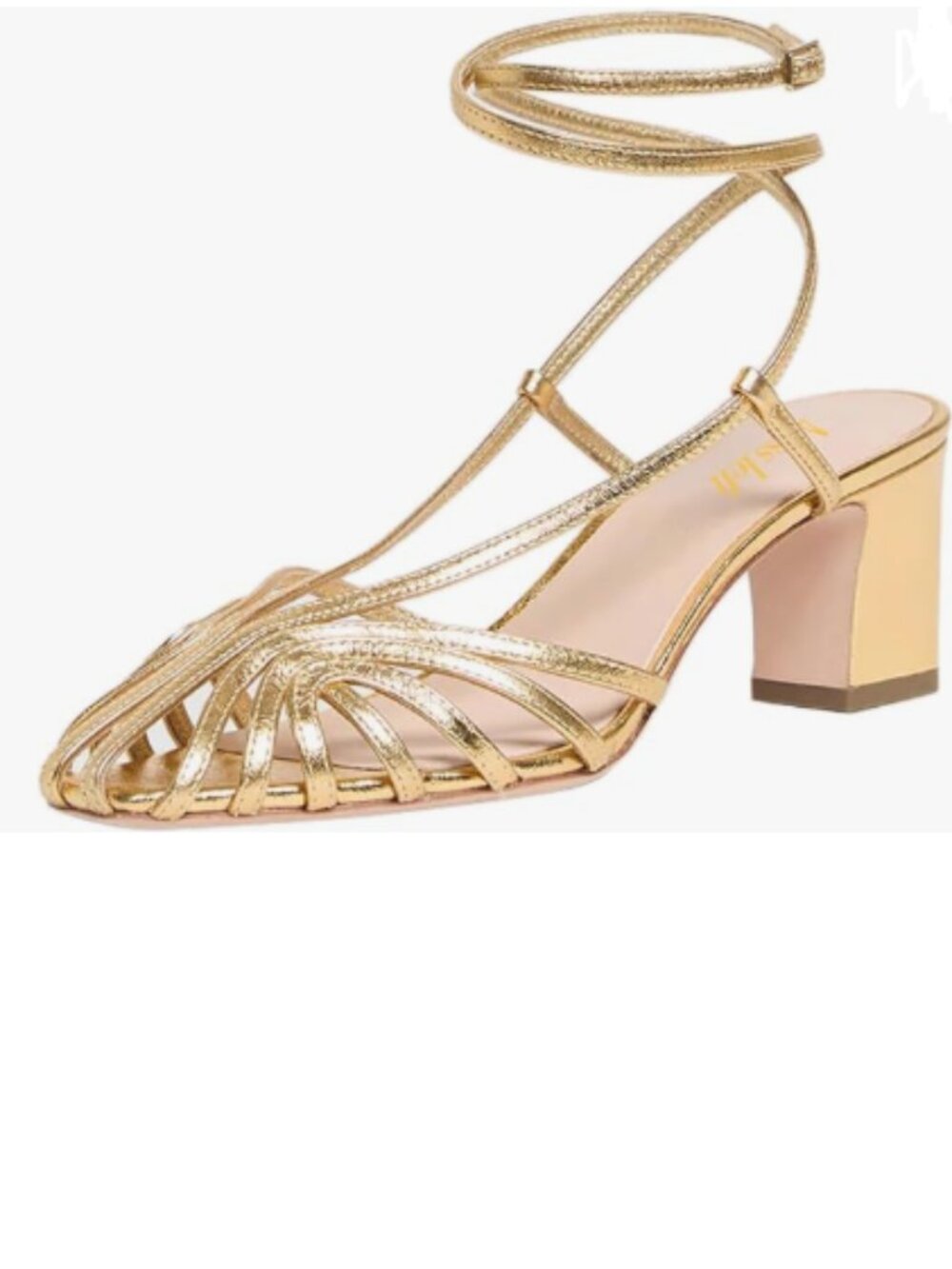 miss left Gold Caged Toe Chunky Heel Cutout Sandals Ankle Strap Buckle Shoes